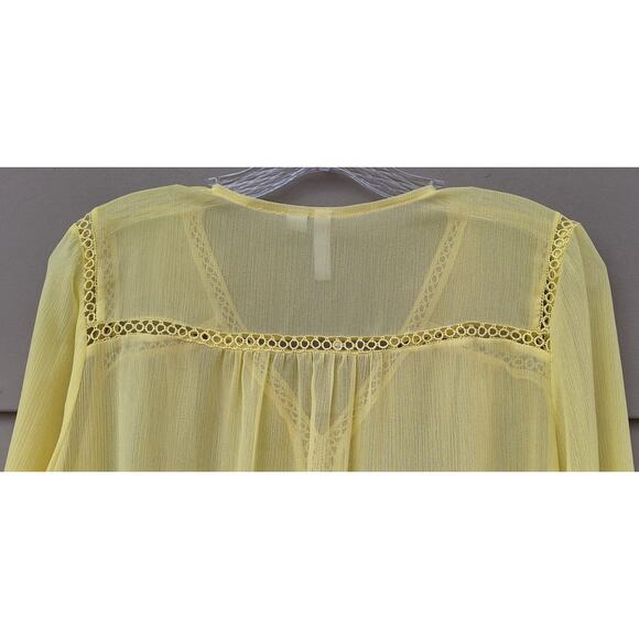 Katherine Barclay Montreal Semi Sheer Crochet Yellow V neck Blouse Size M Easter - Picture 7 of 9